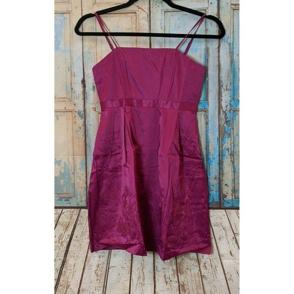 Lucy Paris Womens Medium Fuchsia Pink Satin Tulle Embroidered Floral Mini Dress - Picture 1 of 9
